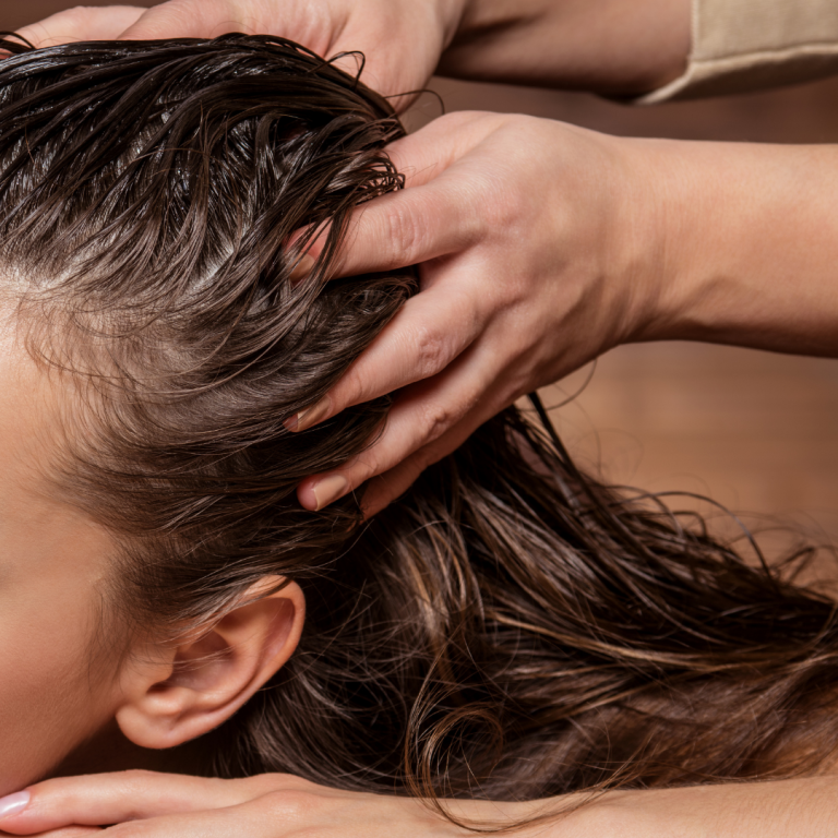 oily scalp greasy hair roots close up